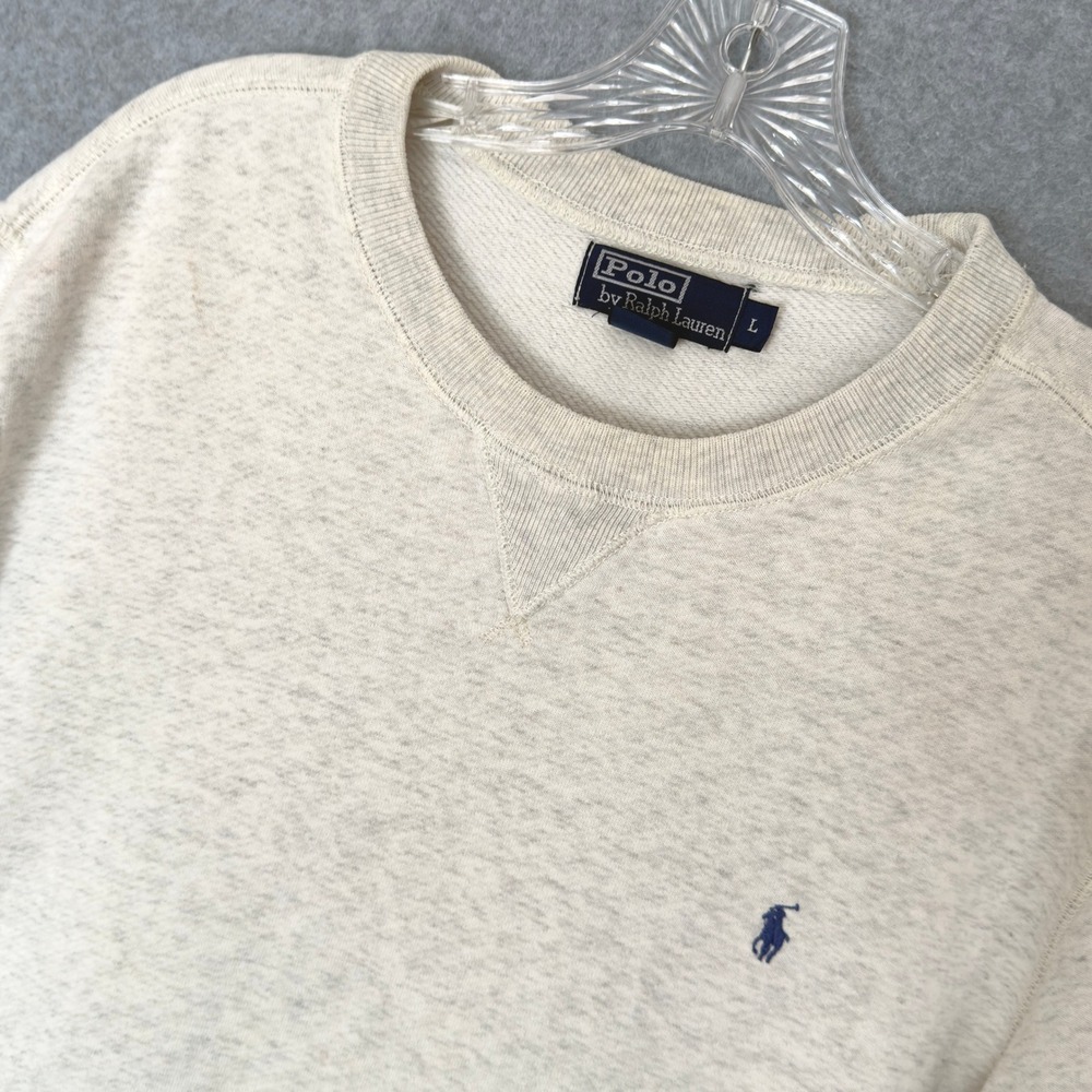Polo Ralph Lauren Sweatshirt Mens Large Oatmeal Heather Crewneck Pony Logo READ